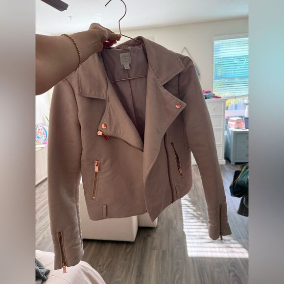 LC Lauren Conrad Runway Faux-Suede Moto Jacket size 4 blush and rose gold jacket - Picture 5 of 12